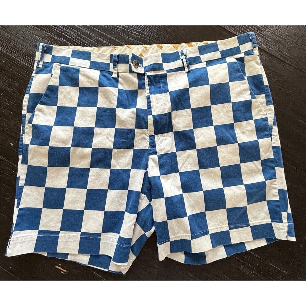 LOUDMOUTH GOLF 7.5" Shorts Men's Size 42 Blue & White Checkered Flat Front